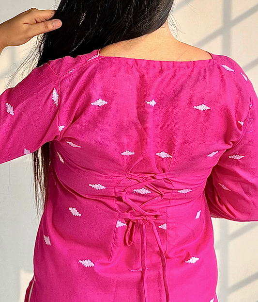 Pihu - Pink Embroidered Kurti