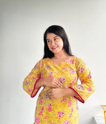 Madhobi - Bell Sleeve Kurti Yellow and Pink