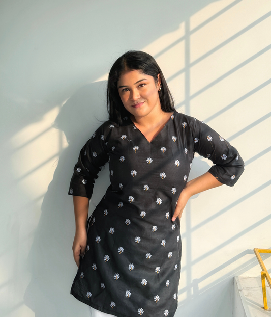 Pihu - Black Embroidered Kurti