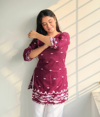 Pihu - Maroon Embroidered Kurti